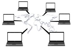 black and white photo computer network around the world