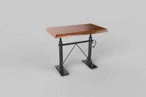 a wooden desk on a white background