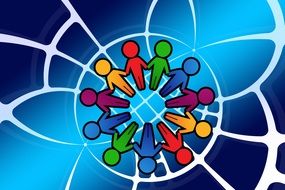colorful Person Silhouettes holding hands, Networking concept