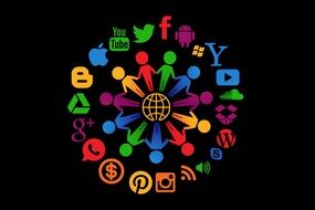 social media structure on black background