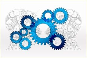 blue gears on a white background