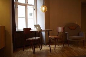 laptop on the dining table