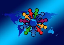 colorful silhouettes of figures on a background of the globe