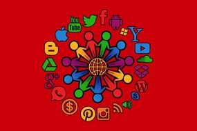 social media structure on red background