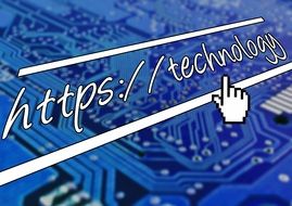inscription on a blue computer board