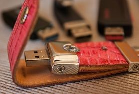 luxury USB flash drive in red skin case