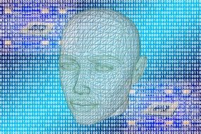 three dimensional human head on the binary codes background