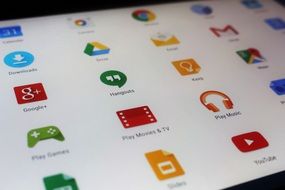 icons on the tablet screen close-up