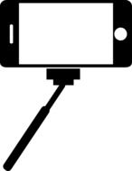 black and white graphic picture of a phone with a selfie stick