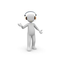 figure in yellow headphones