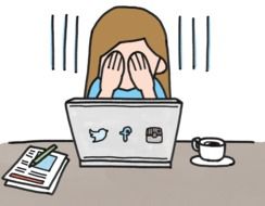 shocked girl working in social networks