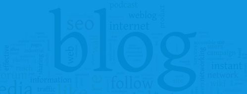 Blog, blue banner with word cloud