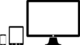 drawn black symbols, laptop, tablet and smartphone