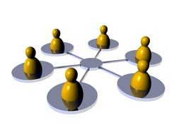 Social Media, six connected abstract persons, render