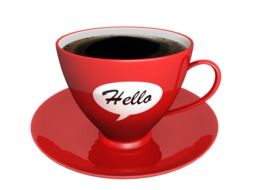 Clipart, picture of red coffee cup with 