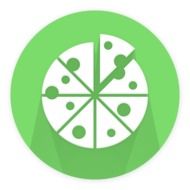 icon of sliced pizza on the green background