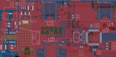 Layout of Electronics Chips on red Board