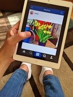 social media opened on tablet