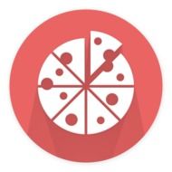 icon of sliced pizza on the red background as an illustration