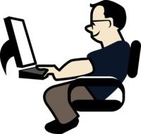 drawn programmer is sitting in front of a computer