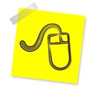 Yellow icon of the computer mouse on the note clipart