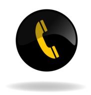yellow telephone handset on a black round button