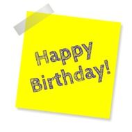 Happy Birthday on a yellow sticker