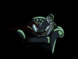the girl in the chair in the light of the computer drawing
