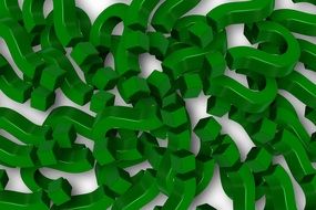 green question marks on a white surface