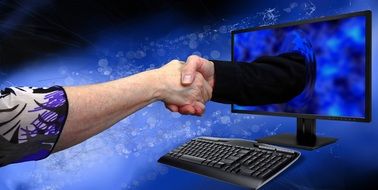 Shaking hands through the computer monitor