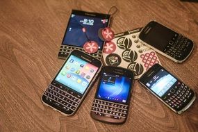 different blackberries models on the table