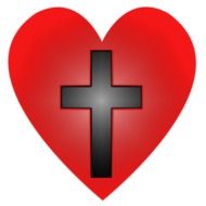 black cross on read heart form