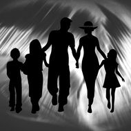 black silhouettes of a family with three children