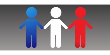 three multicolored human figures