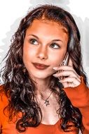 curly-haired girl is talking on the phone