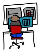 drawing of a man at a computer