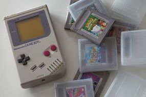 retro game boy with games
