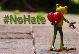 No Hate tag, toy frog with heart on paw