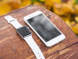 portable white Iphone and Iwatch