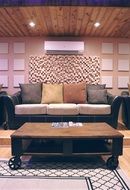 cozy music studio with a sofa
