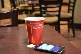 tea and phone on the table