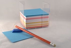 Notes, pile of colorful cards, Pencil and eraser