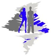 silhouettes of grey and blue teenagers on a colorful background