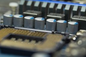 capacitors on a processor close-up