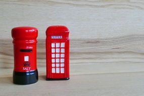 Salt and pepper in form of post and telephone boxes