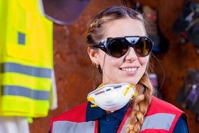 girl in protective glasses close-up