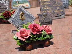 memorial stone with floral decoration