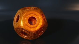 golden shining dodecahedron in 3d