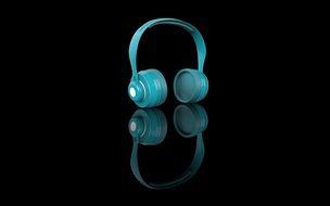 little blue headphones on black background