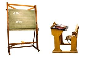 vintage desk and blackboard,l Back To School, drawing